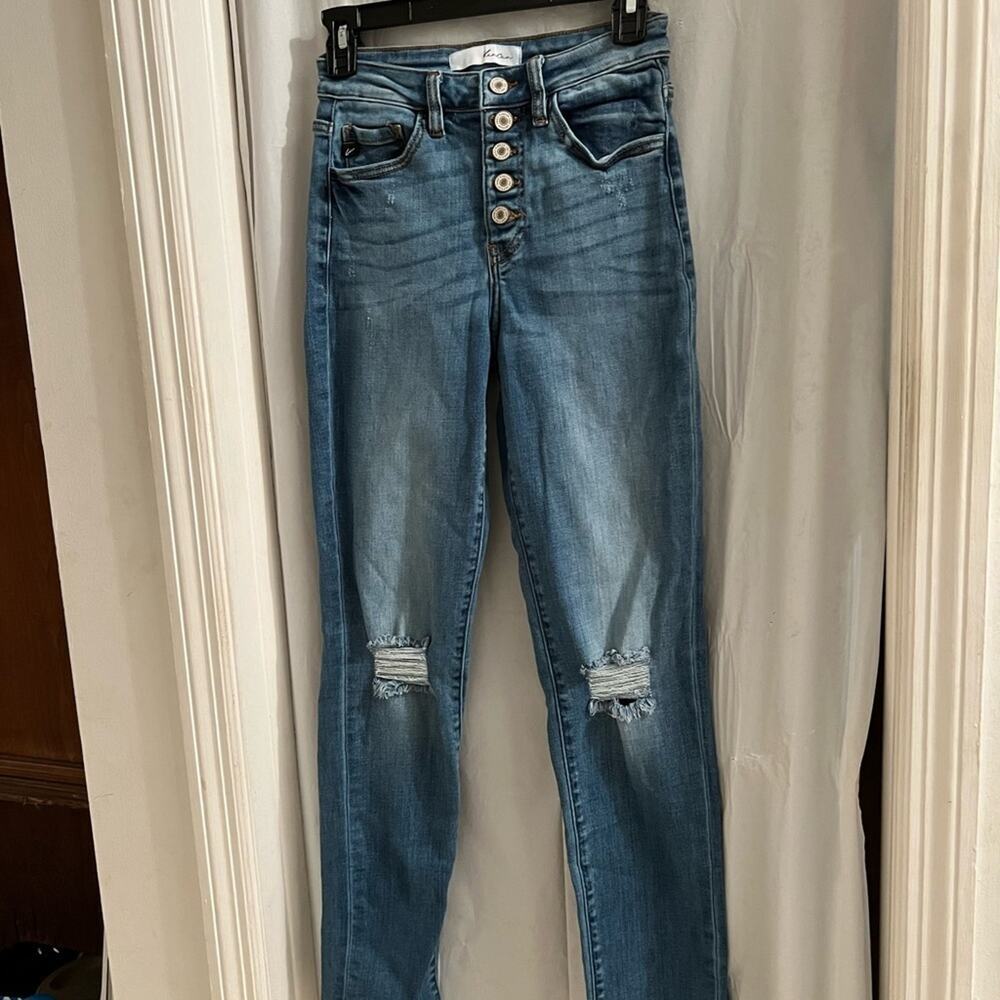 Kancan button fly distressed Emmett high rise skinny jeans size 3